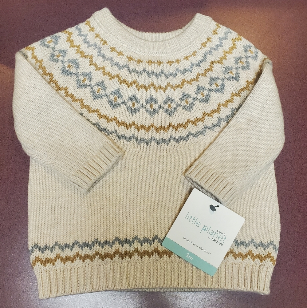 Organic Little Planet by Carters Fair Isle Sweater Neutral Oatmeal size 3M